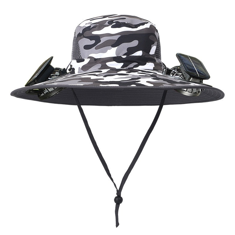 Solar Powered Outdoor Sun Hat with USB Charging & Adjustable Wide Brim for Fishing - LYDARZ