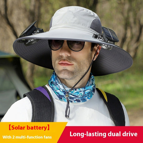 Solar Powered Outdoor Sun Hat with USB Charging & Adjustable Wide Brim for Fishing - LYDARZ