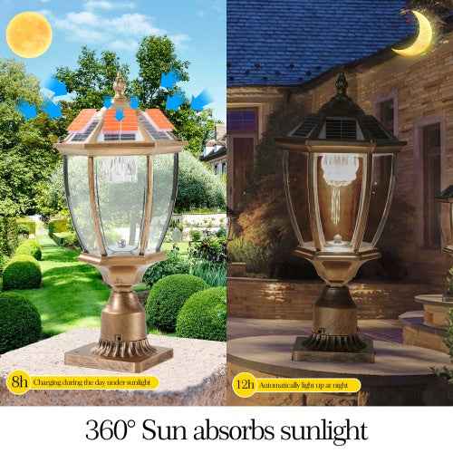 LYDARZ Vintage Gold Solar Pillar Headlight With Dimmable LED-2 Pack