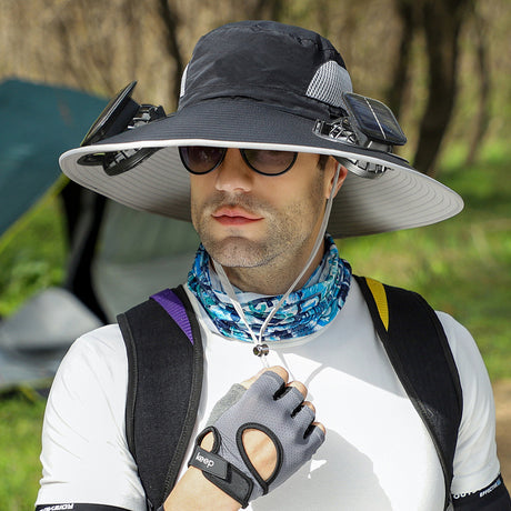 Solar Powered Outdoor Sun Hat with USB Charging & Adjustable Wide Brim for Fishing - LYDARZ