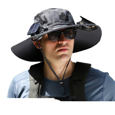 Solar Powered Outdoor Sun Hat with USB Charging & Adjustable Wide Brim for Fishing - LYDARZ