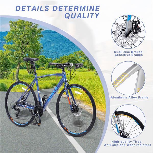 24 Speed Hybrid Bicycle Disc Brake 700C Road Bike, Suitable For Both Men And Women, 21 inch Frame - LYDARZ