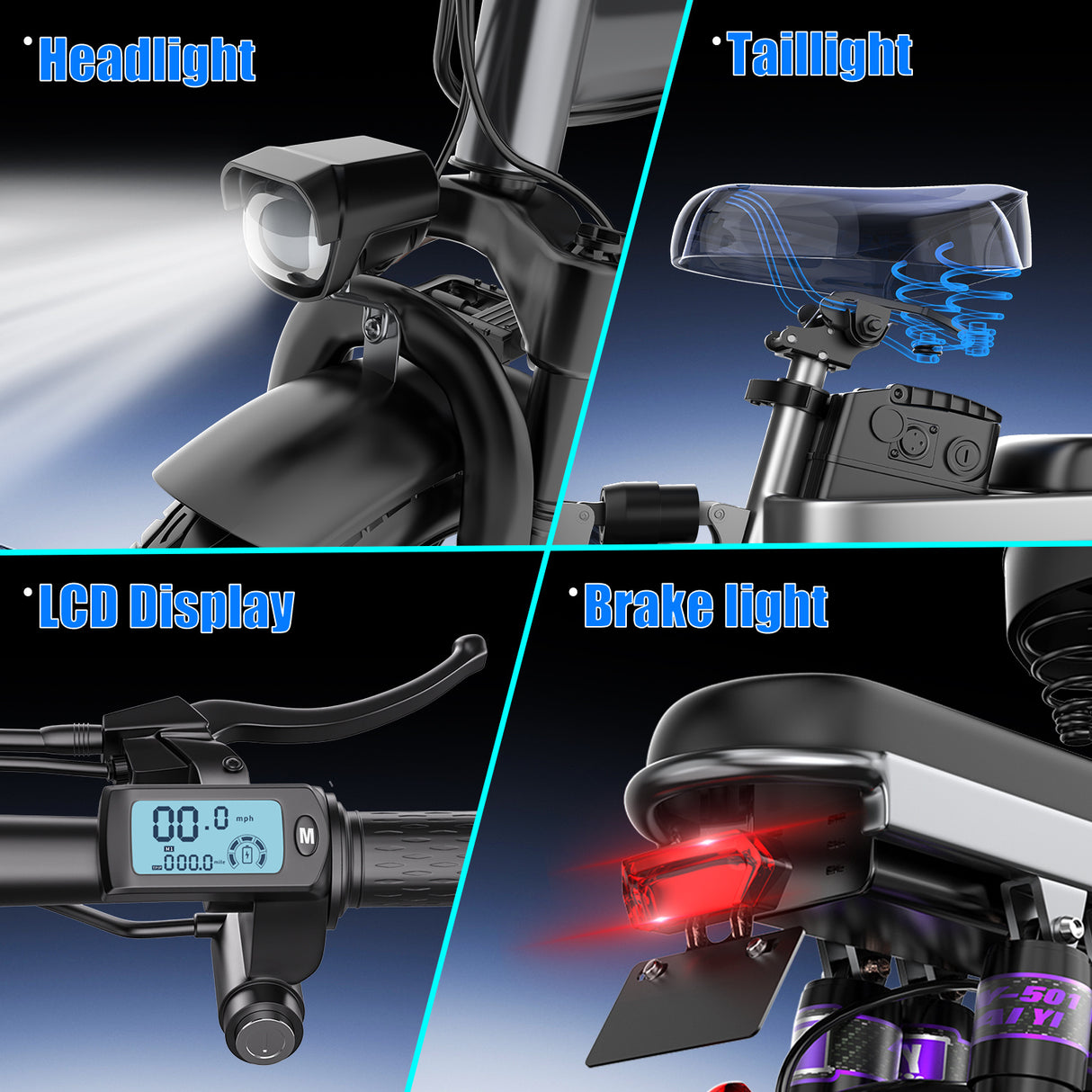 ASKGO 48V Folding Electric Bike, 500W Motor, 25MPH, 35 Miles, 14'' Tires - LYDARZ