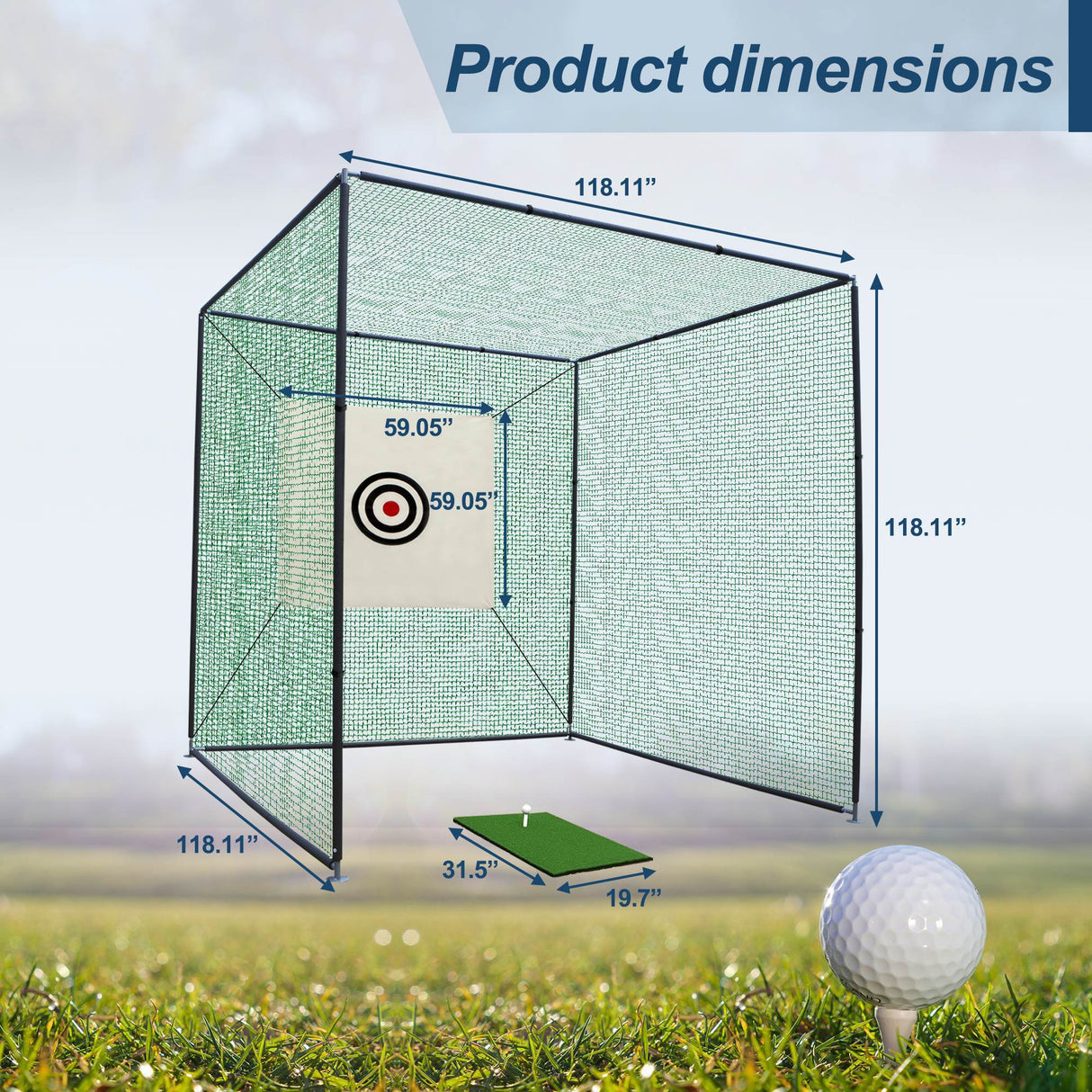 LYDARZ Golf Practice Net 10X10X10FT Cage With Metal Frame Hitting Net Kit Indoor Outdoor - LYDARZ