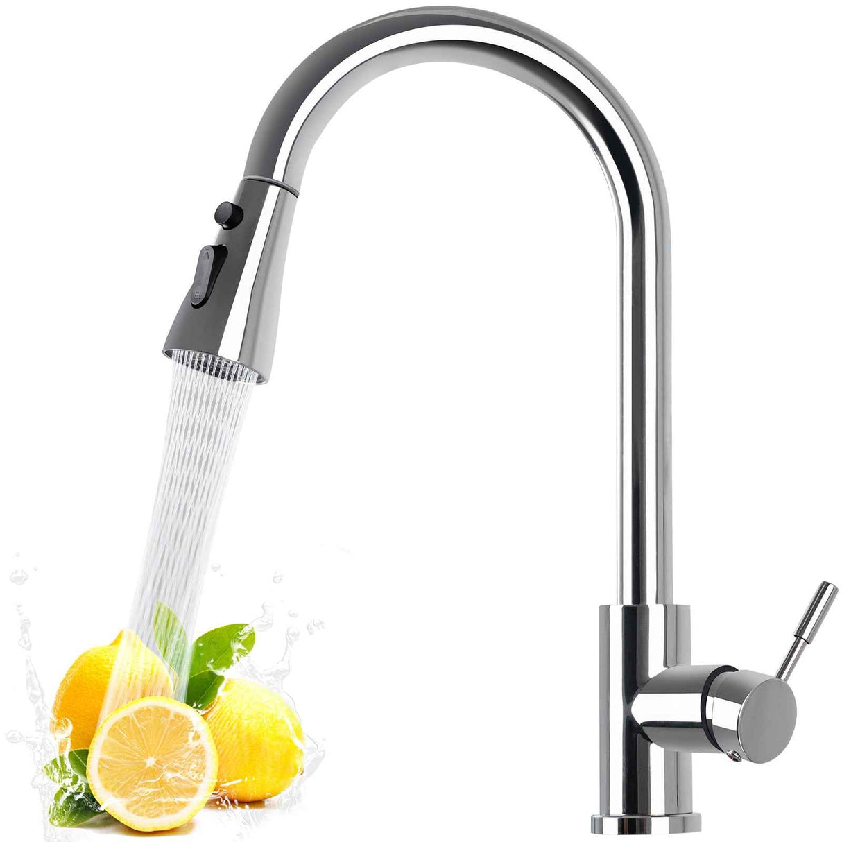 304 Stainless Steel Pull Down Kitchen Faucet with 4-Spray Modes, 360° Swivel & Quick-Reset Spray Head