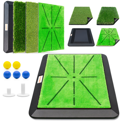 LYDARZ Golf Practice Mat - 3 Replaceable Mats with Swing Feedback & No-Slip Base - LYDARZ