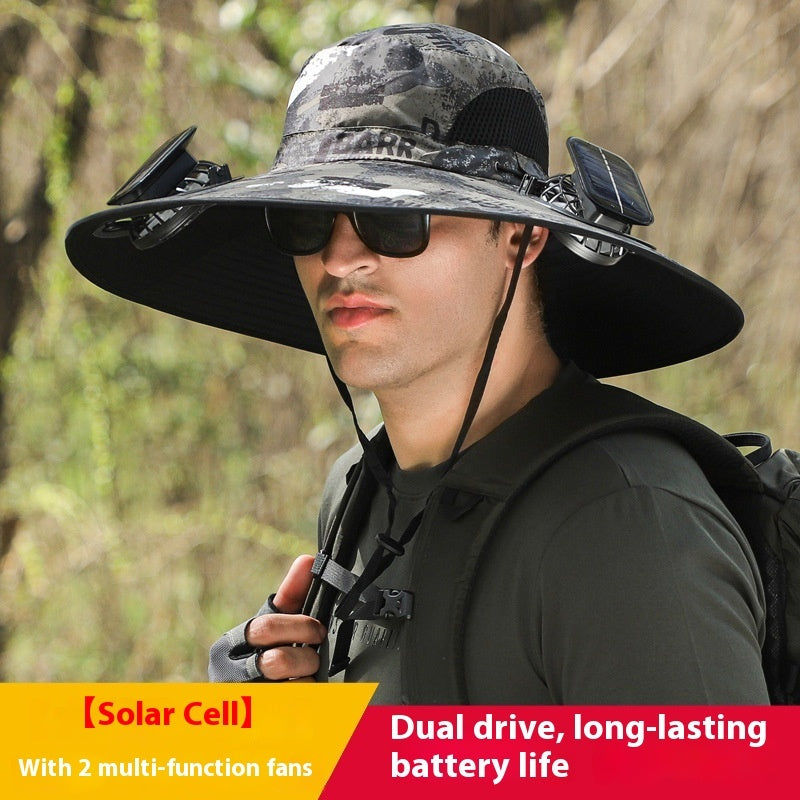 Twin Fan Solar Rechargeable Electric Fan Sun-shade Sun Protection Hat - LYDARZ