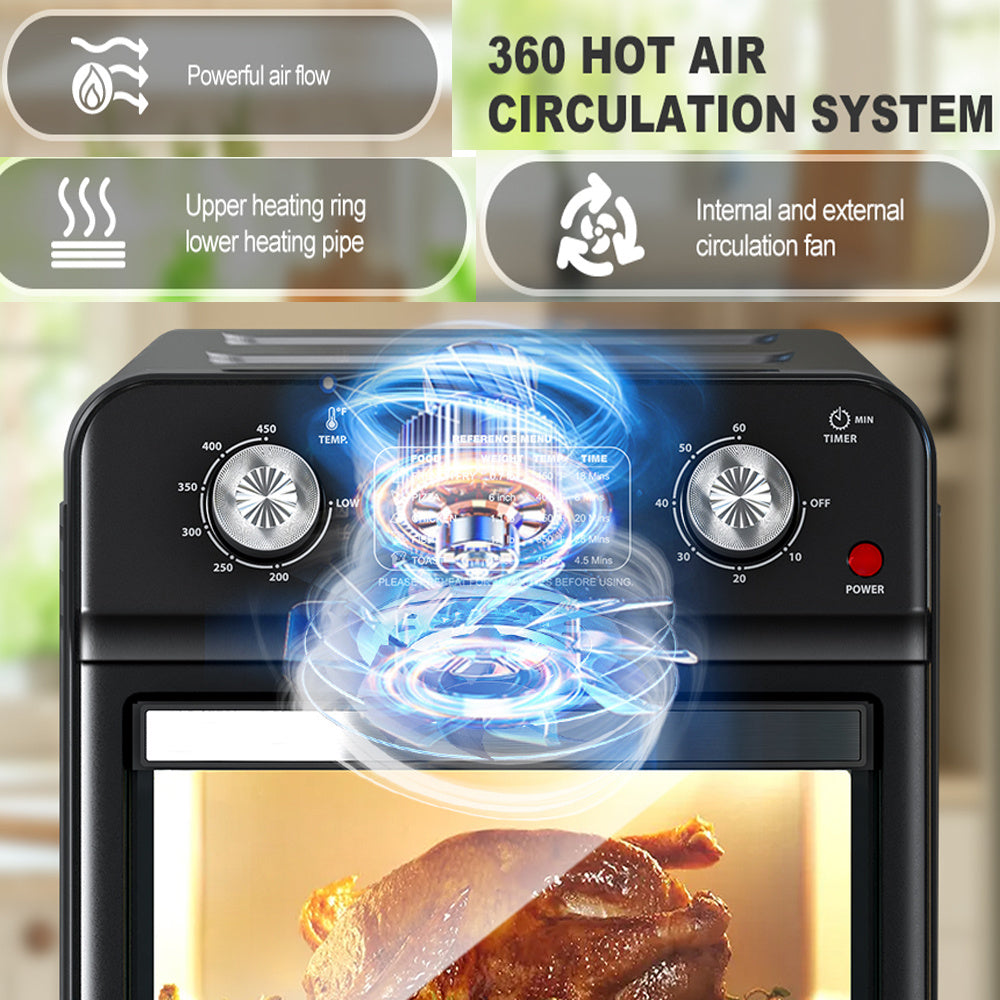 PLUM CHEF 12.5Qt Air Fryer with Dual Knob, 60-Min Timer & Presets for Fries, Pizza & More - LYDARZ