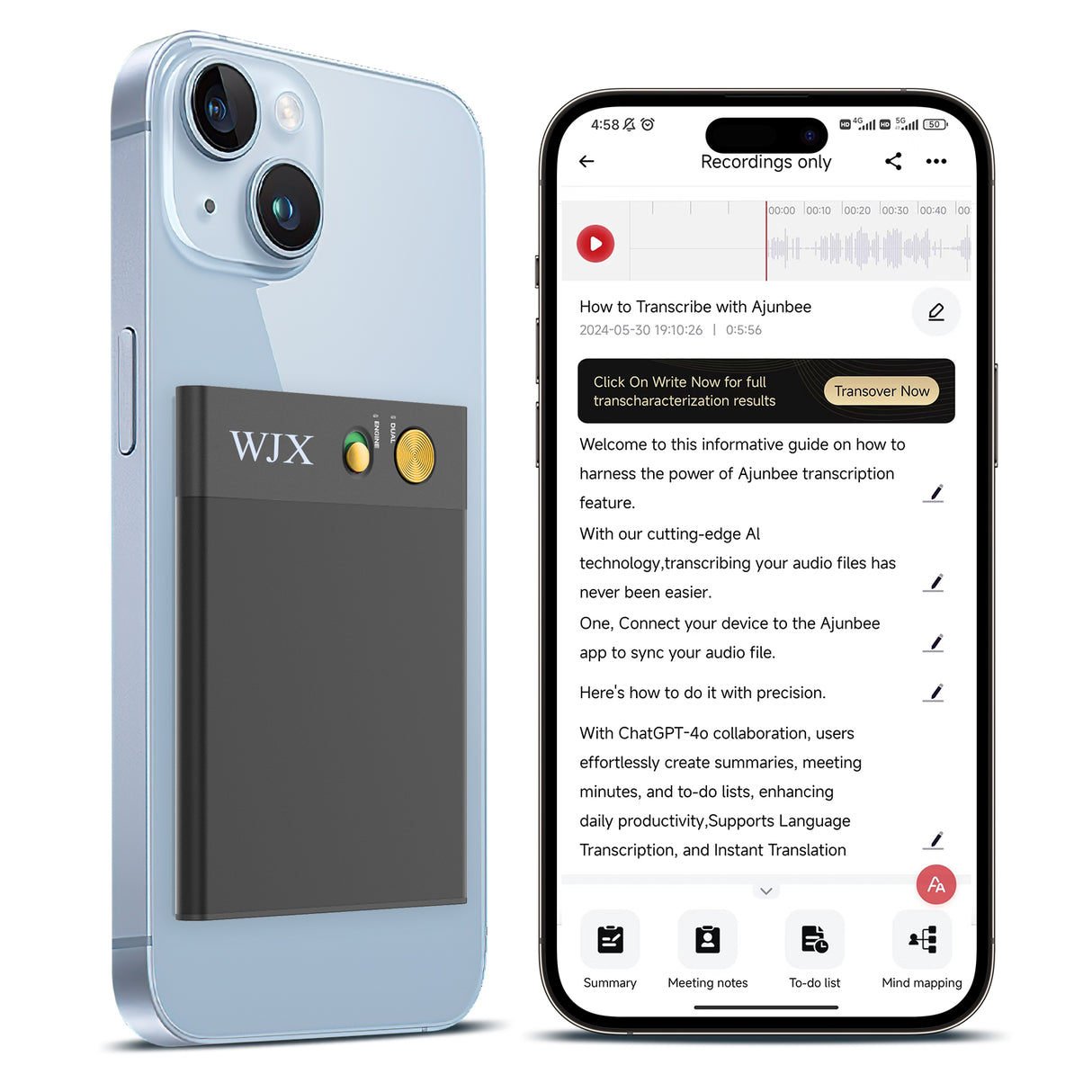 WJX AI Voice Recorder - 150 Languages, 64GB, App-Controlled - LYDARZ