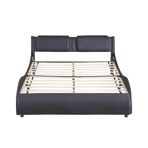LYDARZ Full Size Bed Frame Upholstered Faux Leather Platform Bed with LED Light Black - LYDARZ