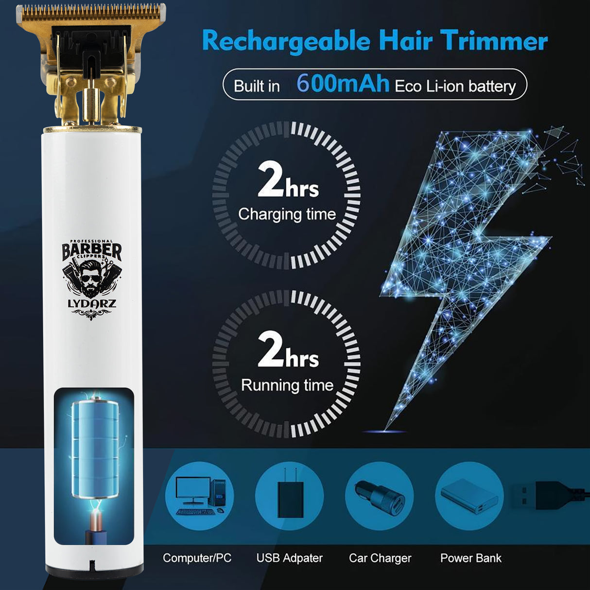 LYDARZ 809D 4 In 1 White Hair Clippers for Men Electric Shavers Ceramic T-Blade Professional Beard Trimmer Kits & Sets Brush Flawless Adjustable Attachment