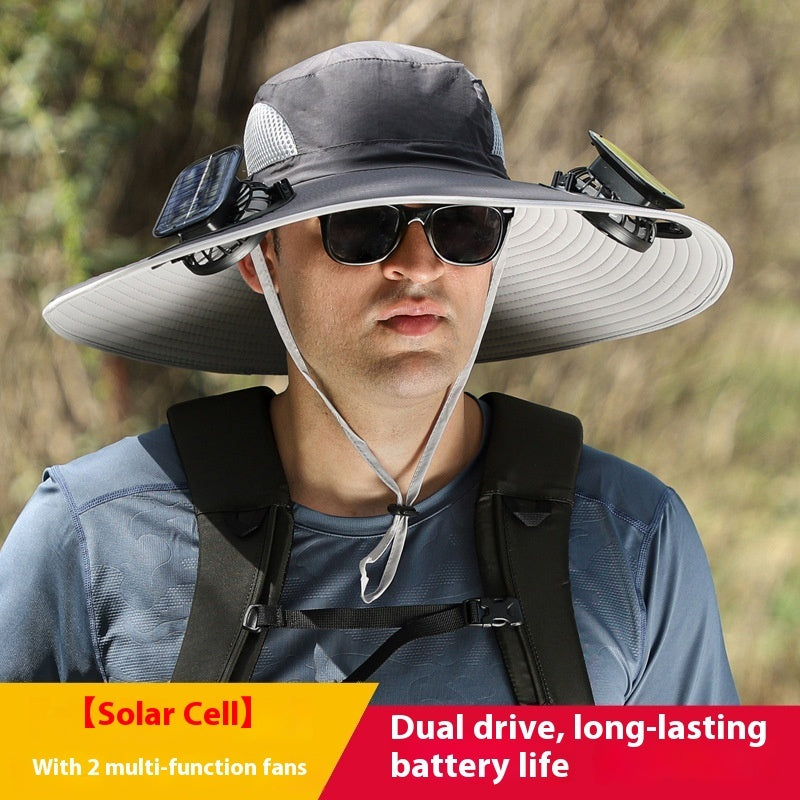 Twin Fan Solar Rechargeable Electric Fan Sun-shade Sun Protection Hat - LYDARZ