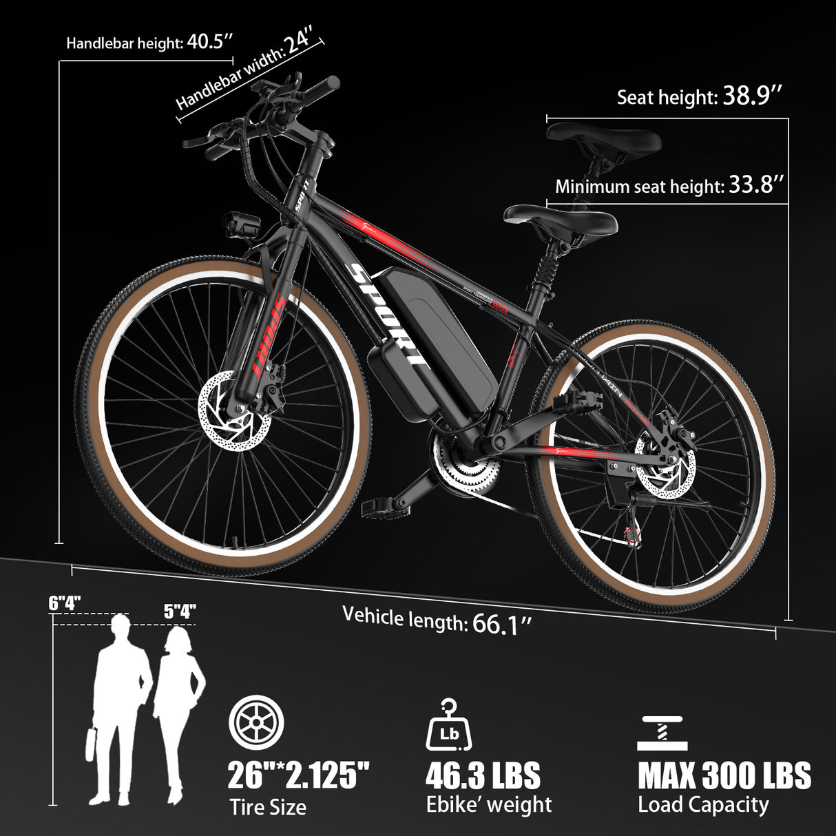 ASKGO 500W Electric Bike for Adults, 22mph Speed, 45-Mile Range, 7-Speed Mountain E-Bike - LYDARZ