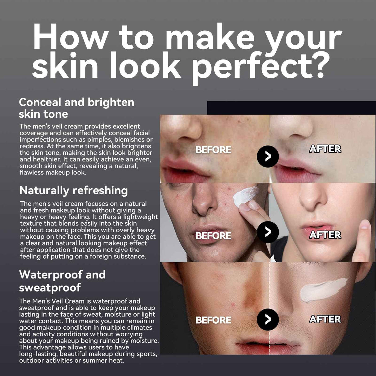 East Moon Men's Moisturizing BB Cream Hydrating Brightening Skin Tone Concealer Acne Marks Coverage Natural Glow Face Cream