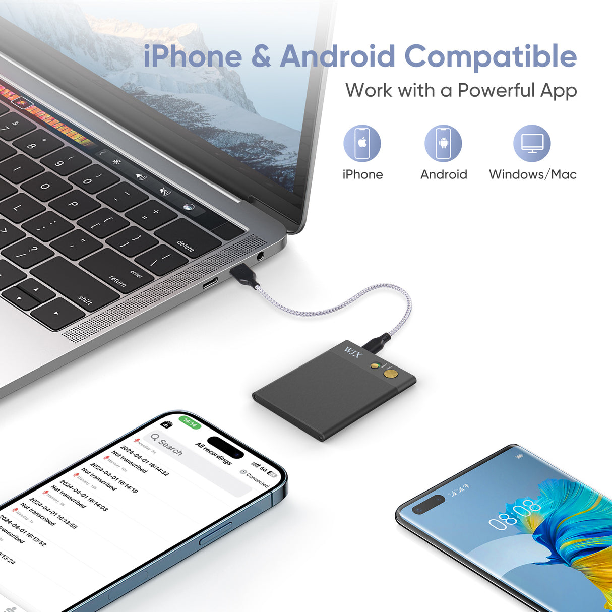 WJX AI Voice Recorder - 150 Languages, 64GB, App-Controlled - LYDARZ