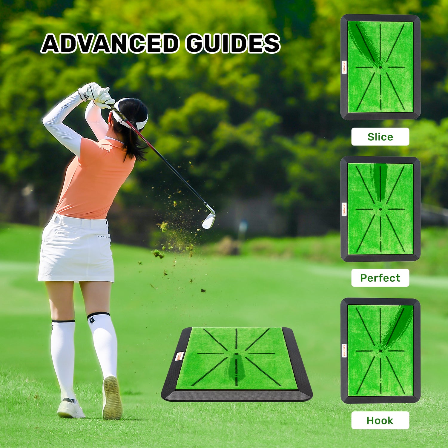 LYDARZ Golf Practice Mat - 3 Replaceable Mats with Swing Feedback & No-Slip Base - LYDARZ