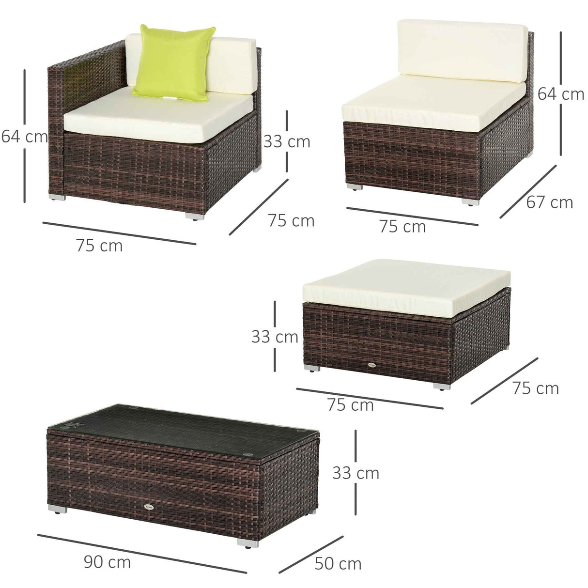 Rattan Corner Sofa Set 4-Seater Outdoor Garden Sofa For Patio - Brown