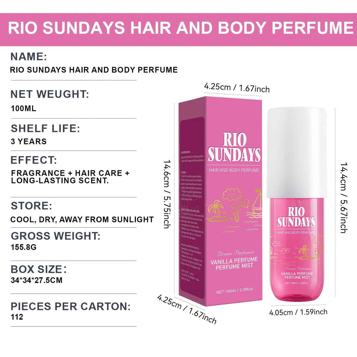 Rio Sundays Hair and Body Perfume Spray - Vanilla & Berry Notes, Rich Amber Scent, 100ml