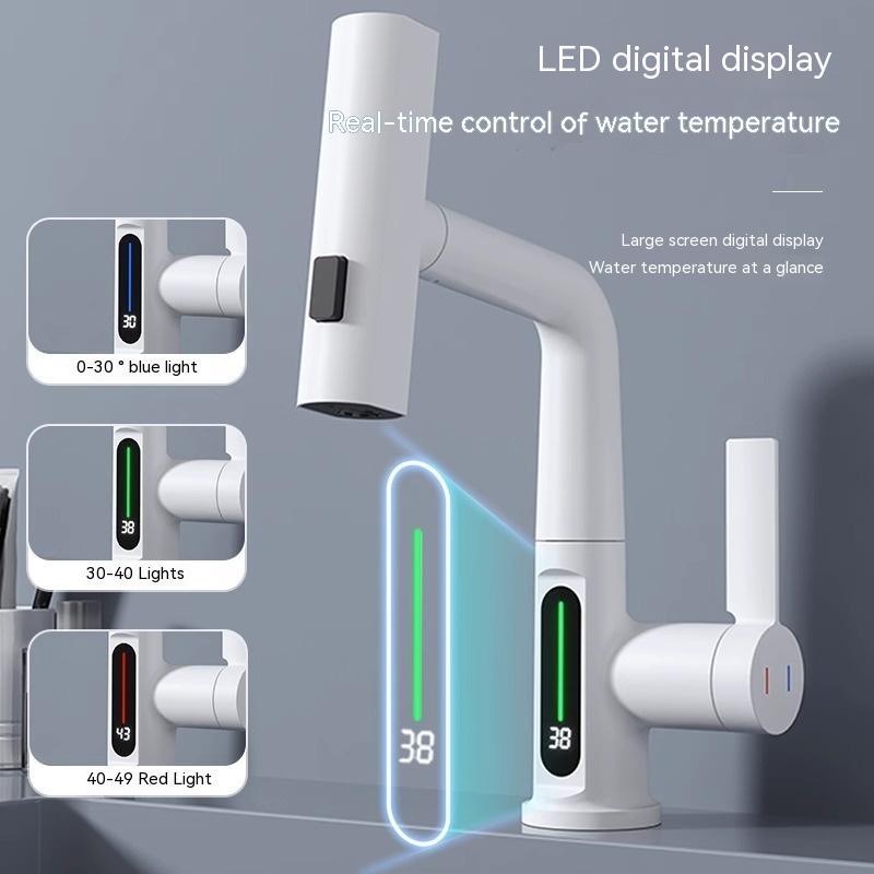 Intelligent Digital Display Faucet Pull-out Basin Faucet Temperature - LYDARZ
