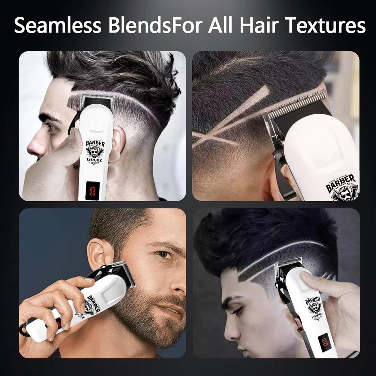 LYDARZ 809D 4 In 1 White Hair Clippers for Men Electric Shavers Ceramic T-Blade Professional Beard Trimmer Kits & Sets Brush Flawless Adjustable Attachment