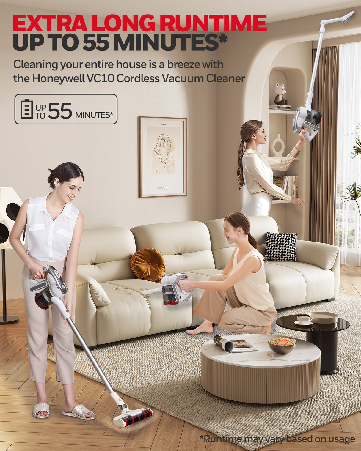 Honeywell VC10 Cordless Vacuum - 8-in-1, 55min Runtime, Pet Hair Removal, Powerful Suction - LYDARZ