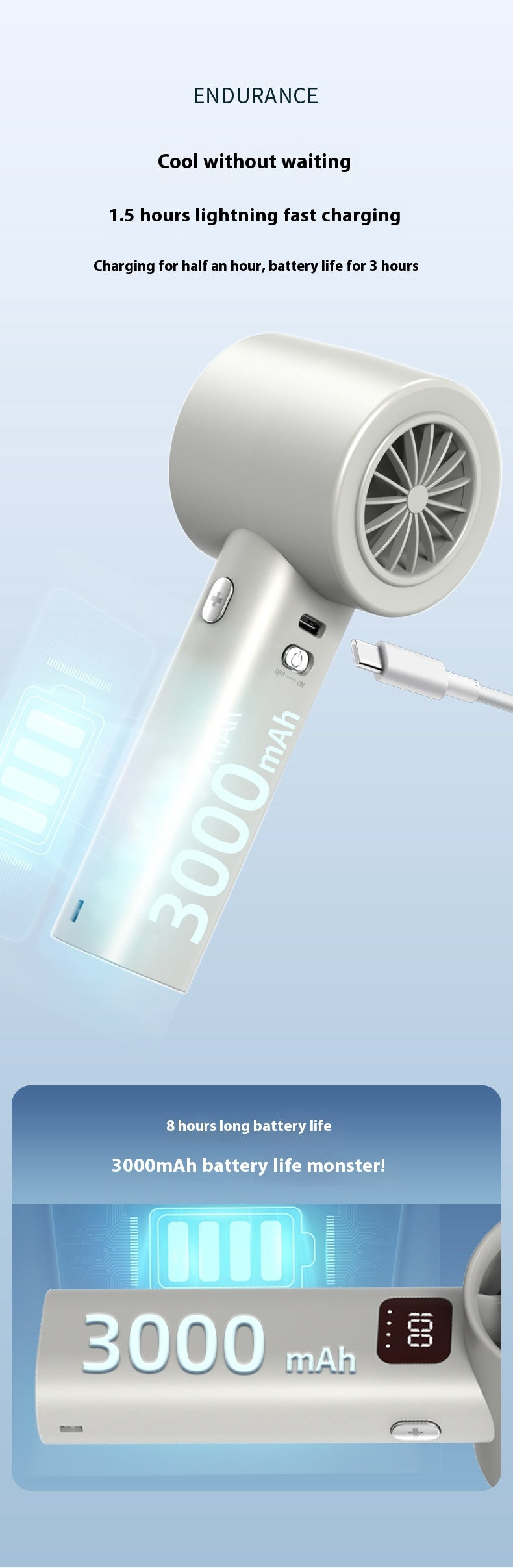 LYDARZ High-Speed Portable Turbine Handheld Fan with Refrigeration Function - LYDARZ