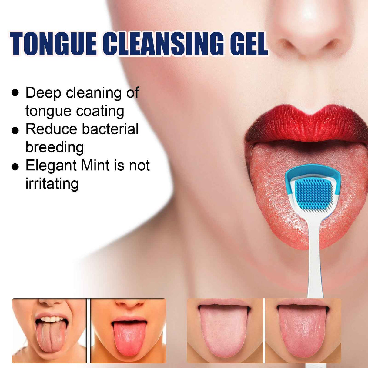 EELHOE Tongue Cleaning Gel Tongue Coating Cleaner Oral Care Removes Bad Breath Freshens Breath Gel with Brush