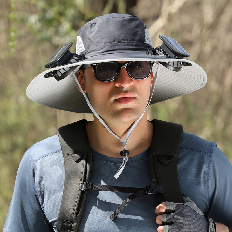 Solar Powered Outdoor Sun Hat with USB Charging & Adjustable Wide Brim for Fishing - LYDARZ