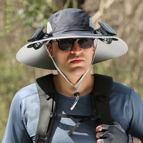 Solar Powered Outdoor Sun Hat with USB Charging & Adjustable Wide Brim for Fishing - LYDARZ