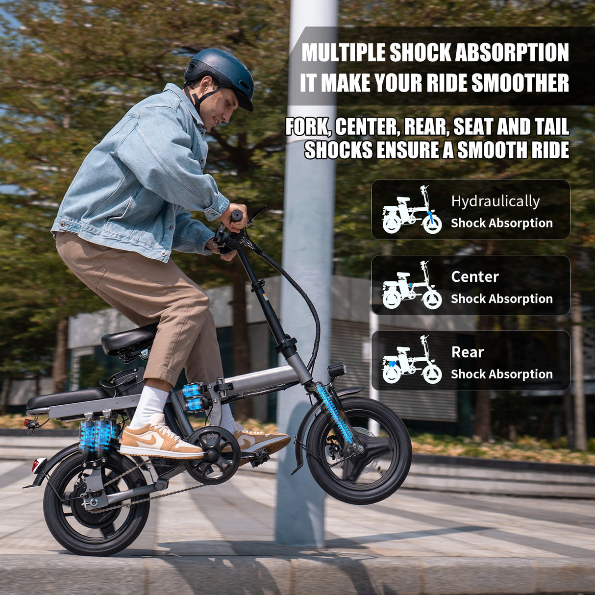ASKGO 48V Folding Electric Bike, 500W Motor, 25MPH, 35 Miles, 14'' Tires - LYDARZ