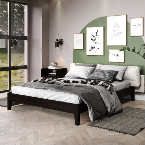 LYDARZ Nix Queen Bed Frame Modern Platform Bed Black Wood Frame for Bedroom - LYDARZ