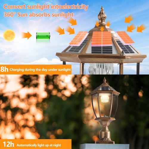 LYDARZ Vintage Gold Solar Pillar Headlight With Dimmable LED-2 Pack