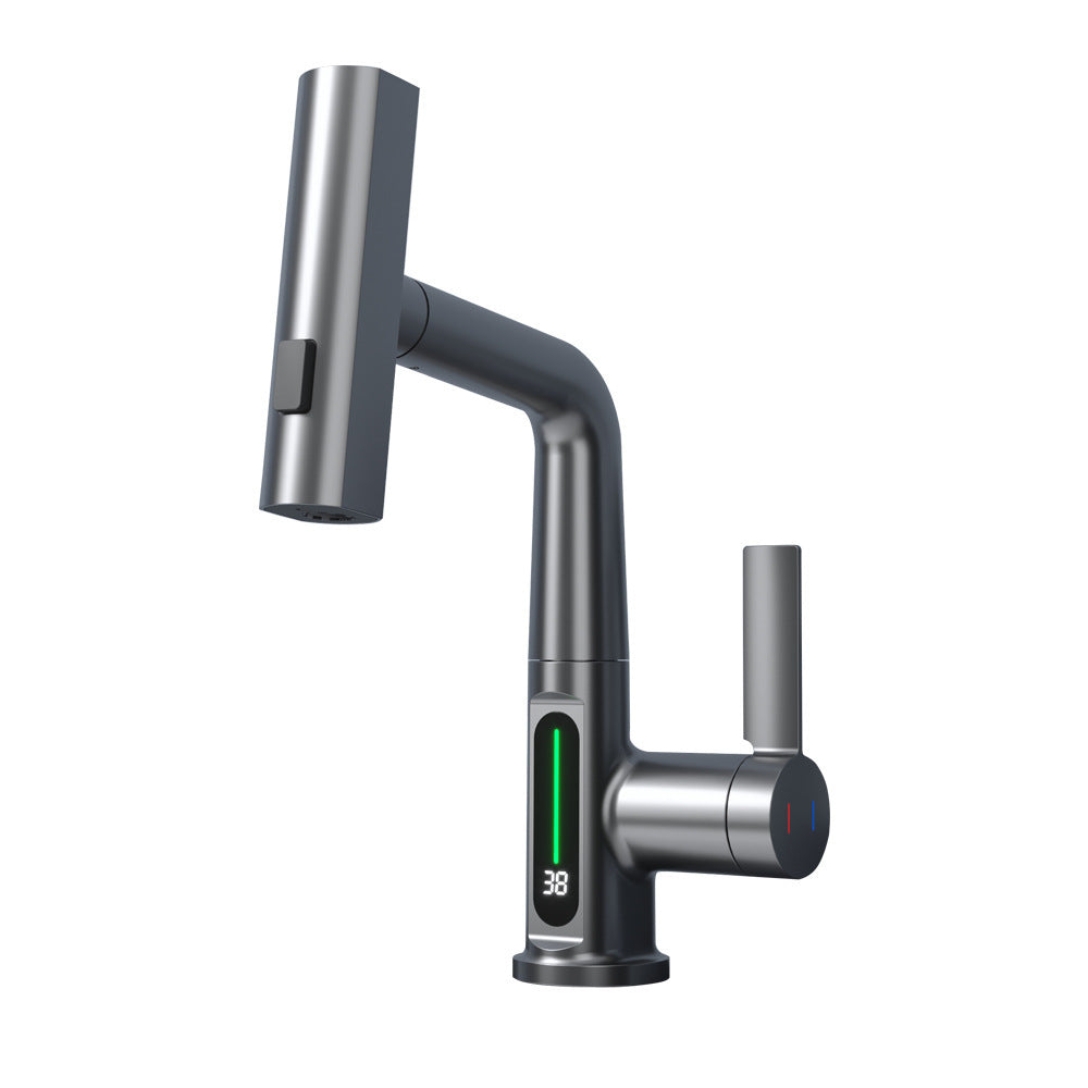 Intelligent Digital Display Faucet Pull-out Basin Faucet Temperature - LYDARZ