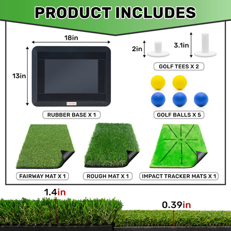 LYDARZ Golf Practice Mat - 3 Replaceable Mats with Swing Feedback & No-Slip Base - LYDARZ