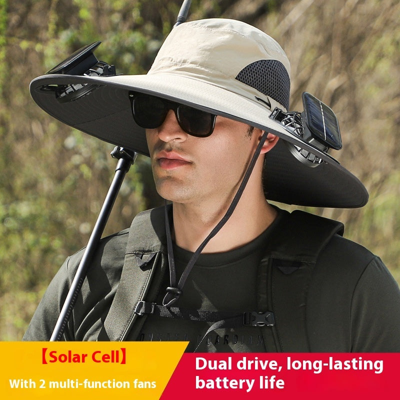 Twin Fan Solar Rechargeable Electric Fan Sun-shade Sun Protection Hat - LYDARZ