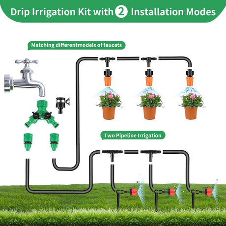 164FT Garden Drip Irrigation Kit with Adjustable Misting Nozzles & Tubing - LYDARZ