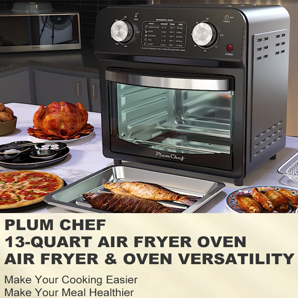 PLUM CHEF 12.5Qt Air Fryer with Dual Knob, 60-Min Timer & Presets for Fries, Pizza & More - LYDARZ