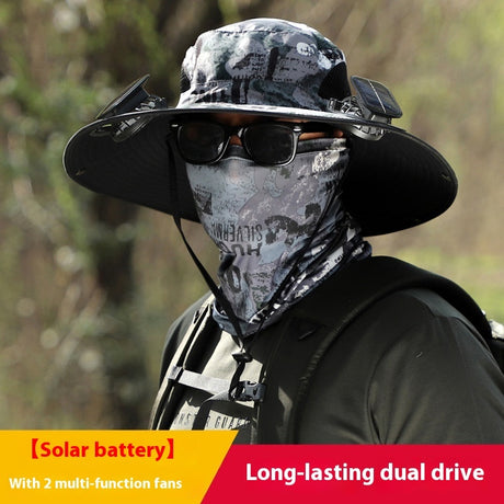 Solar Powered Outdoor Sun Hat with USB Charging & Adjustable Wide Brim for Fishing - LYDARZ