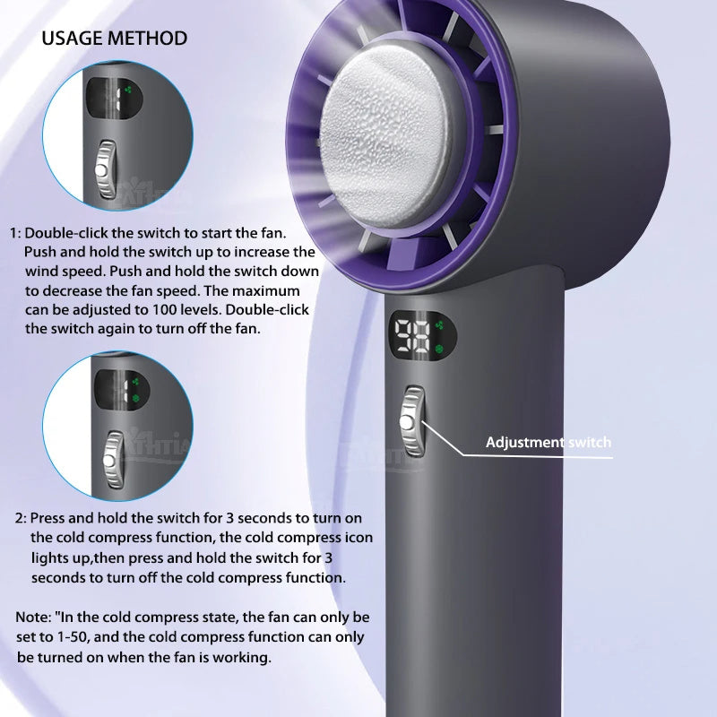LYDARZ Refrigeration Handheld Fan – Portable Turbo Fan with 3000mAh Battery & Adjustable Wind Speeds - LYDARZ
