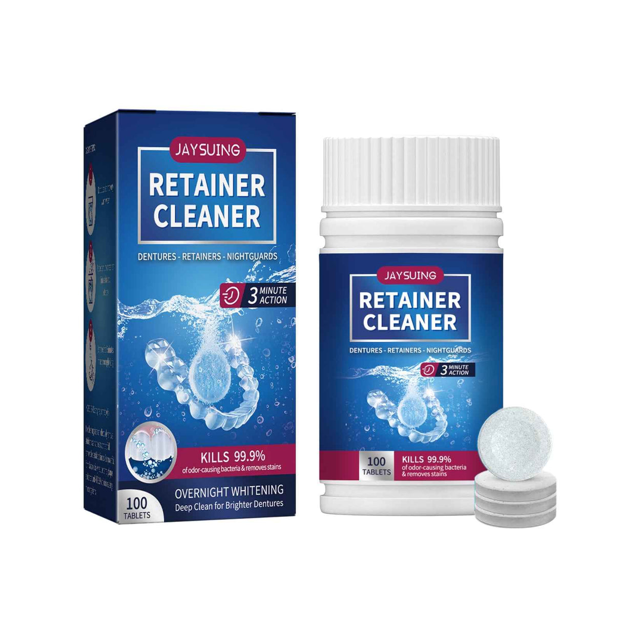 Jaysuing Denture Cleaning Tablets – Deep Cleaning Tablets for Stain Removal and Fresh Breath