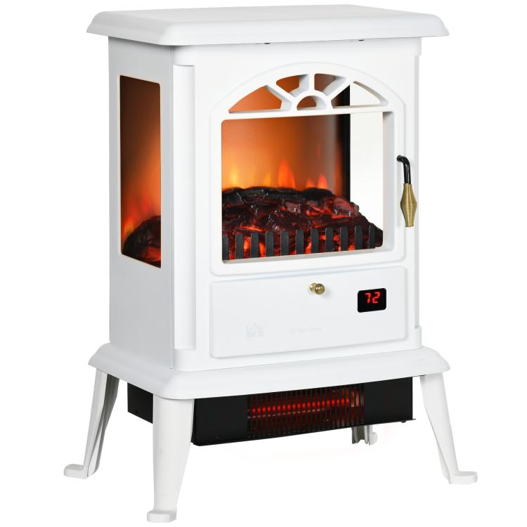 23 inch Electric Infrared Fireplace Stove, Freestanding Fire Place Heater with Realistic Log Flame, Adjustable Temperature, Timer, 1000W/1500W, White