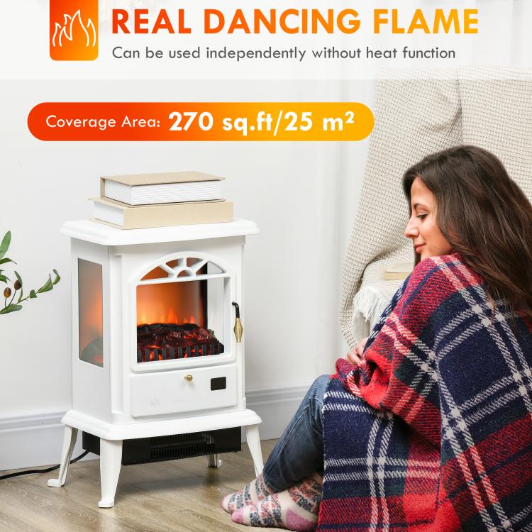 23 inch Electric Infrared Fireplace Stove, Freestanding Fire Place Heater with Realistic Log Flame, Adjustable Temperature, Timer, 1000W/1500W, White