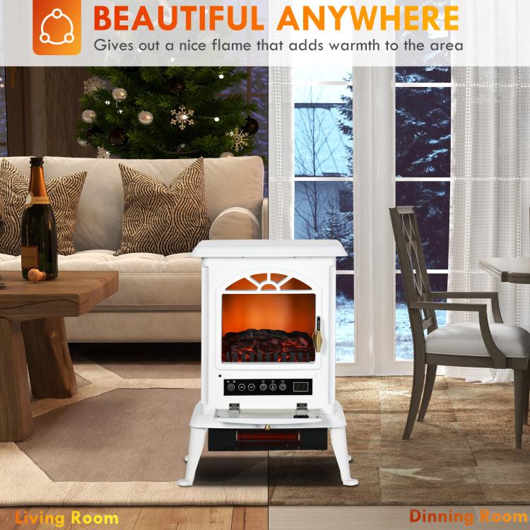 23 inch Electric Infrared Fireplace Stove, Freestanding Fire Place Heater with Realistic Log Flame, Adjustable Temperature, Timer, 1000W/1500W, White