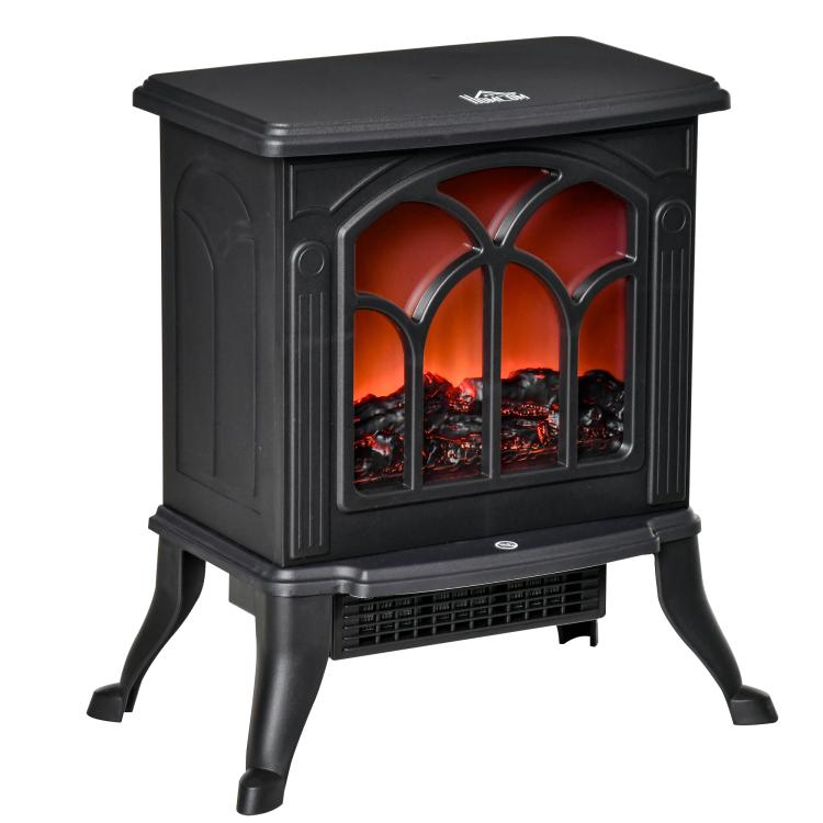 Electric Fireplace Heater, Freestanding Fireplace Stove with Realistic Logs and Flame Effect, 750W/1500W, Black