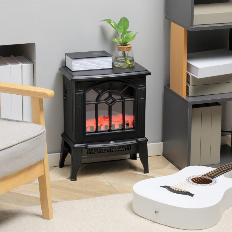 Electric Fireplace Heater, Freestanding Fireplace Stove with Realistic Flames Overheating Protection 750W/1500W, Black