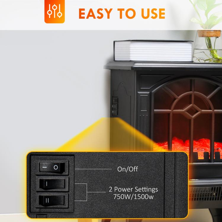 Electric Fireplace Heater, Freestanding Fireplace Stove with Realistic Flames Overheating Protection 750W/1500W, Black