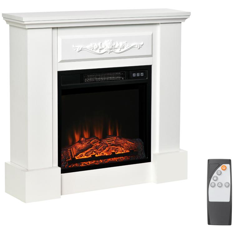 32 inch Electric Fireplace with Mantel, Freestanding Heater with LED Log Flame, Overheat Protection and Remote Control, 1400W, White