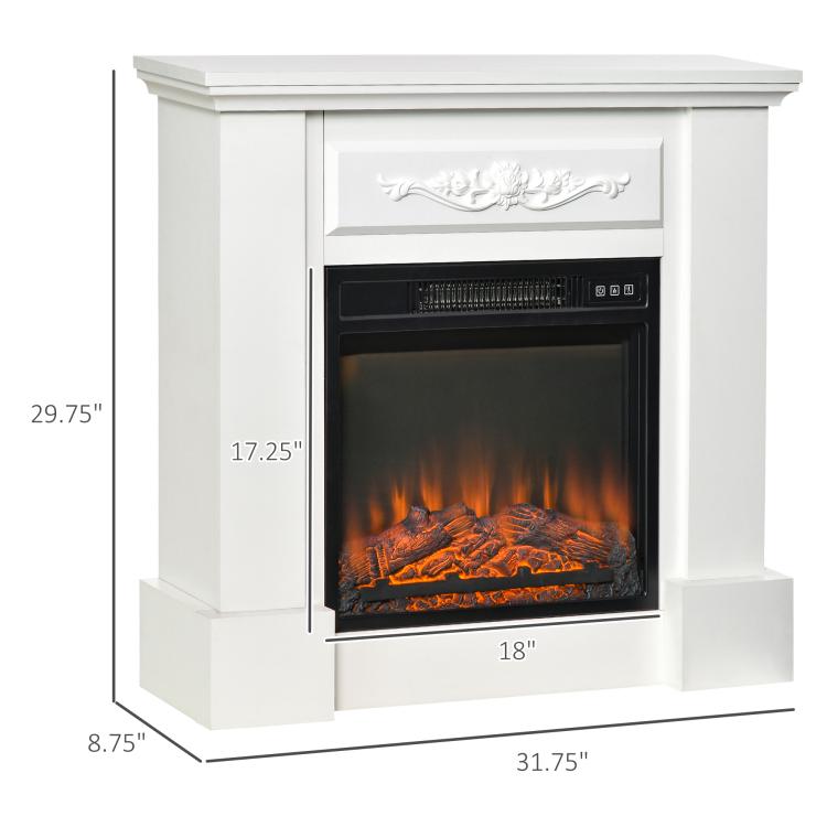 32 inch Electric Fireplace with Mantel, Freestanding Heater with LED Log Flame, Overheat Protection and Remote Control, 1400W, White