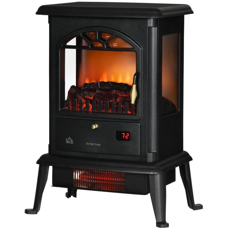 23 inch Electric Infrared Fireplace Stove, Freestanding Fire Place Heater with Realistic Log Flame, Timer, Black