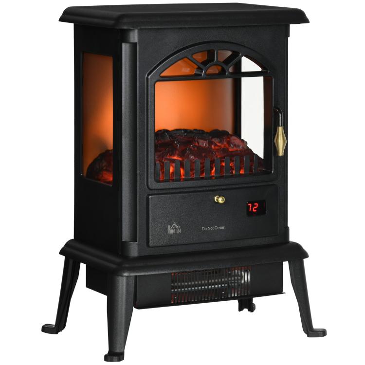 23 inch Electric Infrared Fireplace Stove, Freestanding Fire Place Heater with Realistic Log Flame, Timer, Black